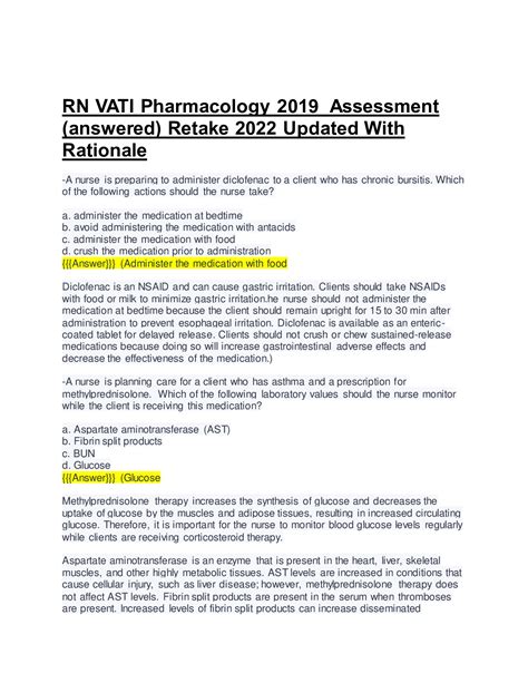 If the student makes less than a 74% on the first RN Comprehensive Predictor , the student will engage in a required handwritten focused review** on all missed items. . Vati pharmacology assessment 2019